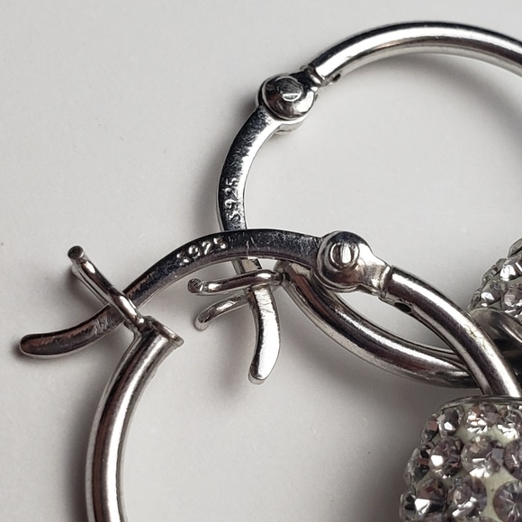 Sterling Silver White CZ Bead Hoop Earrings - Picture 2 of 8